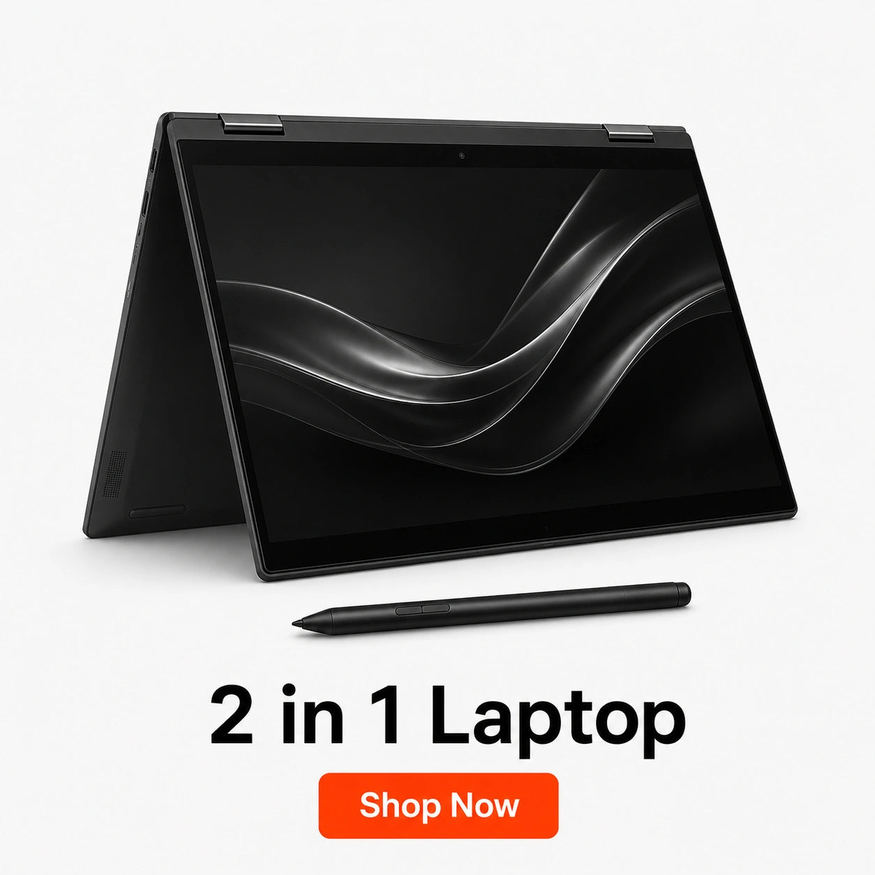 2-in-1 laptop with stylus on a white background