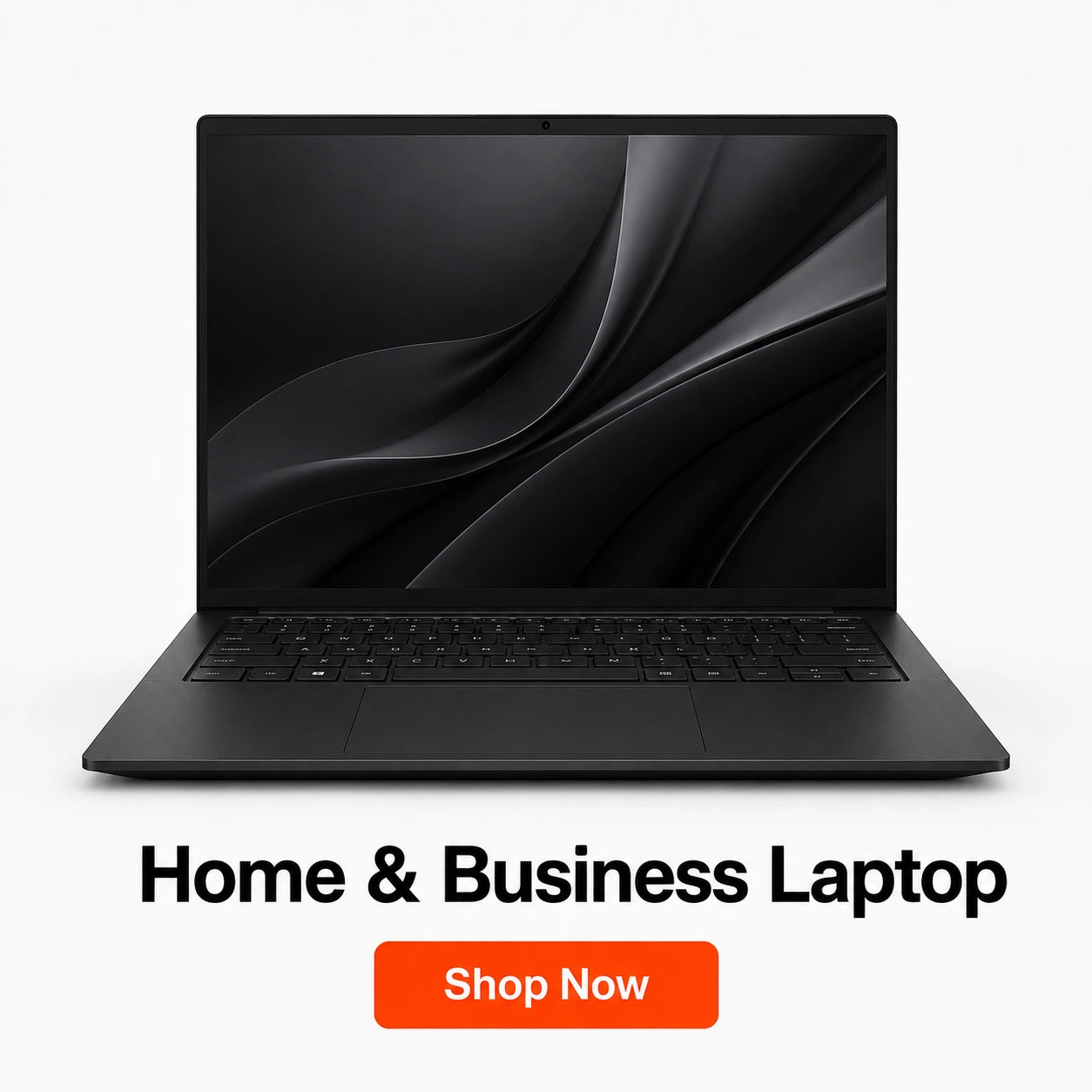 Black laptop on a white background with 'Home & Business Laptop' text and 'Shop Now' button.